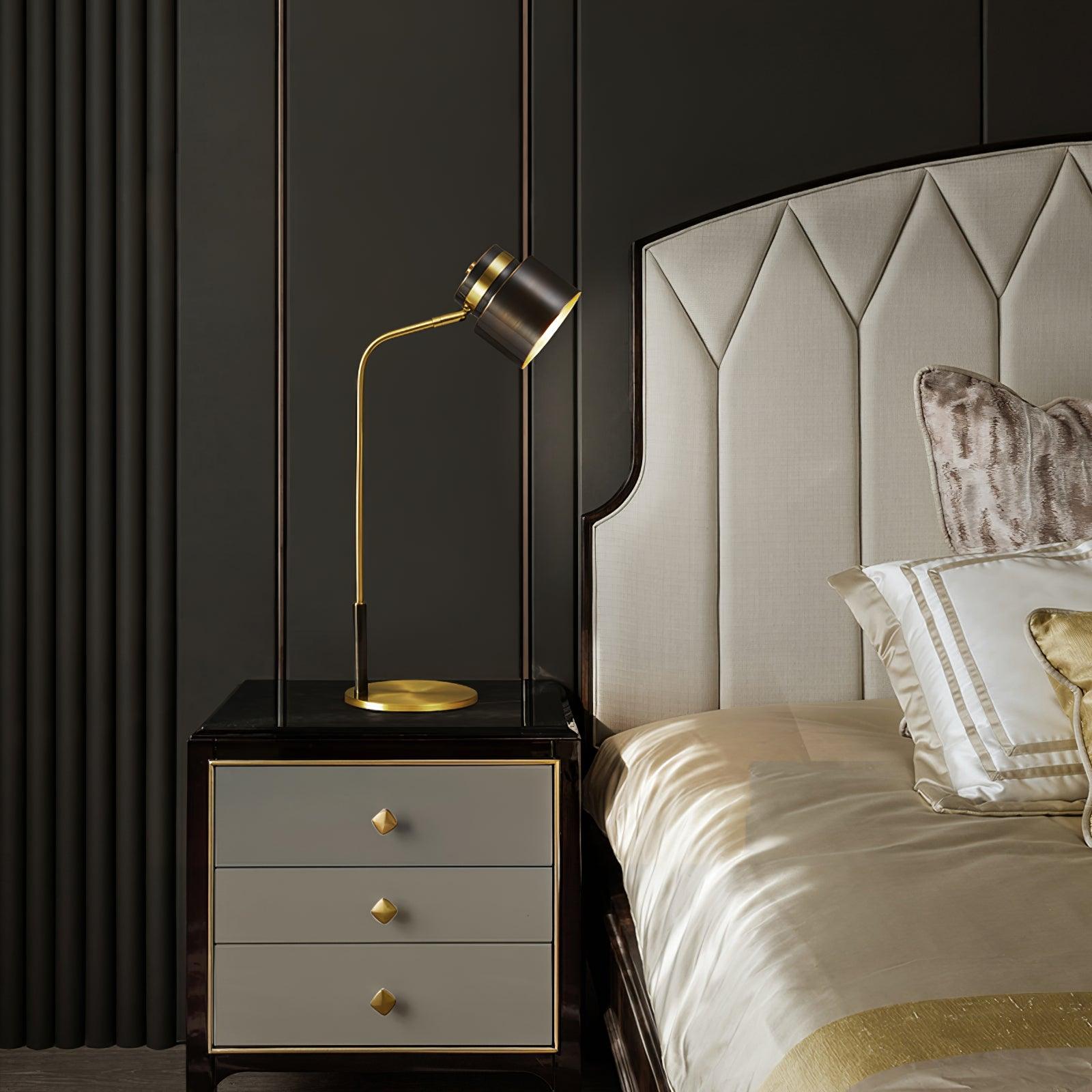 Modern Scandustrial Brass and Black Metal Desk Lamp for Office or Bedside Lighting
