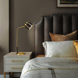 Modern Scandustrial Brass and Black Metal Desk Lamp for Office or Bedside Lighting