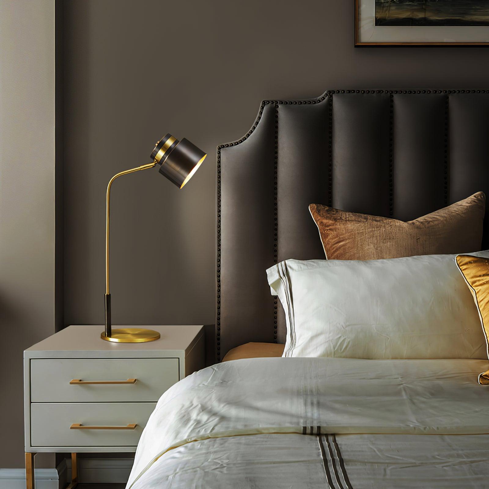 Modern Scandustrial Brass and Black Metal Desk Lamp for Office or Bedside Lighting