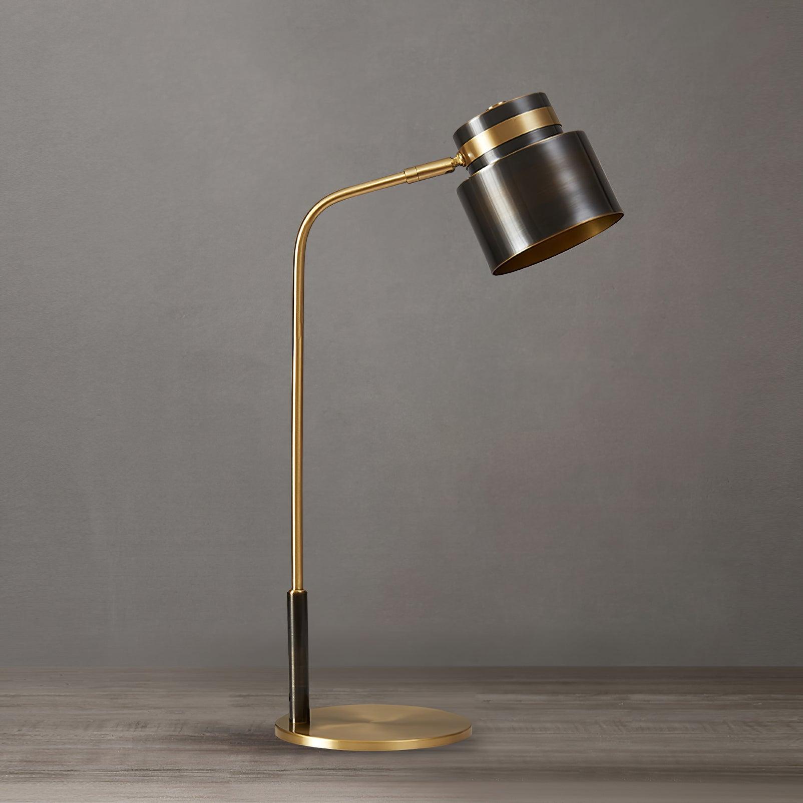 Modern Scandustrial Brass and Black Metal Desk Lamp for Office or Bedside Lighting