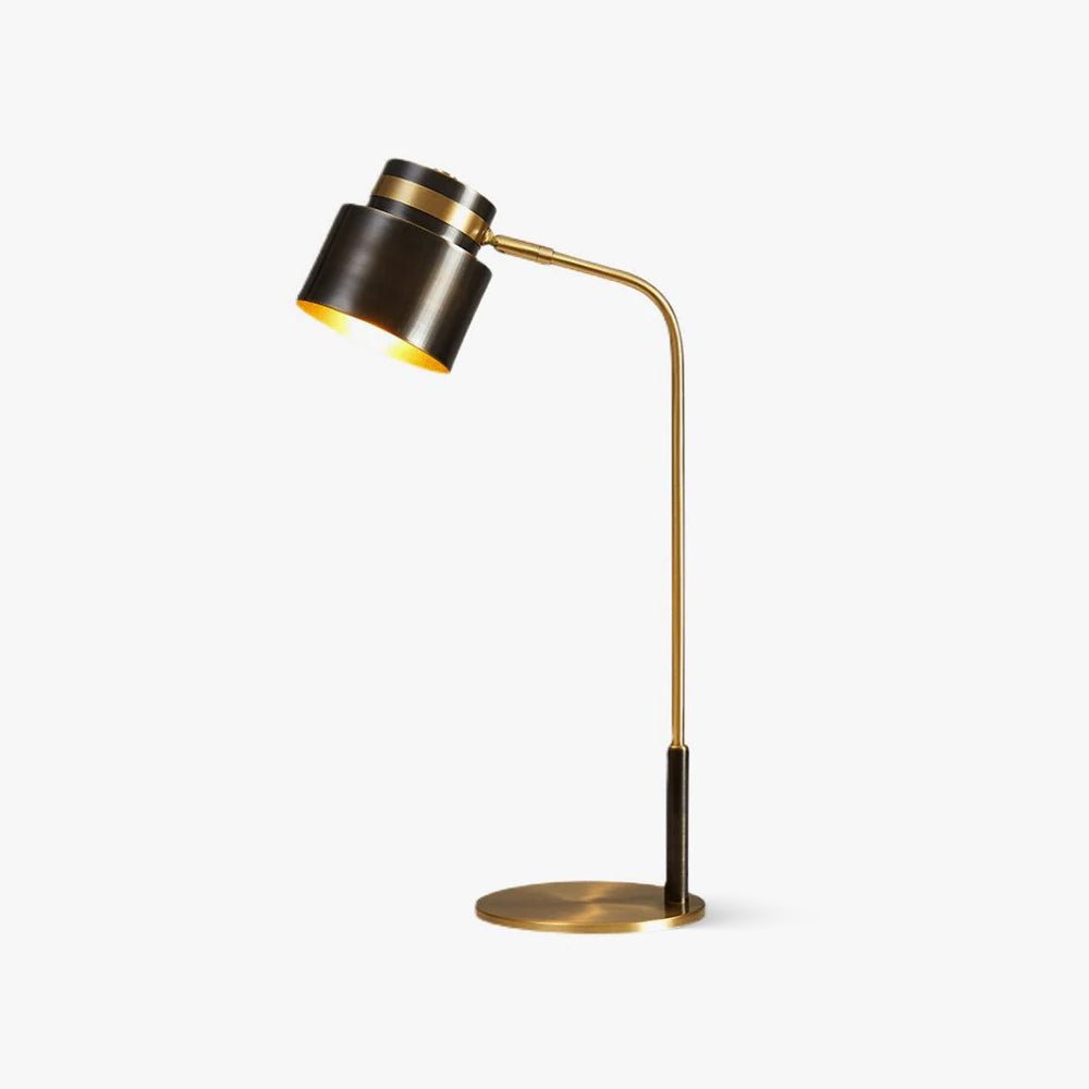 Modern Scandustrial Brass and Black Metal Desk Lamp for Office or Bedside Lighting