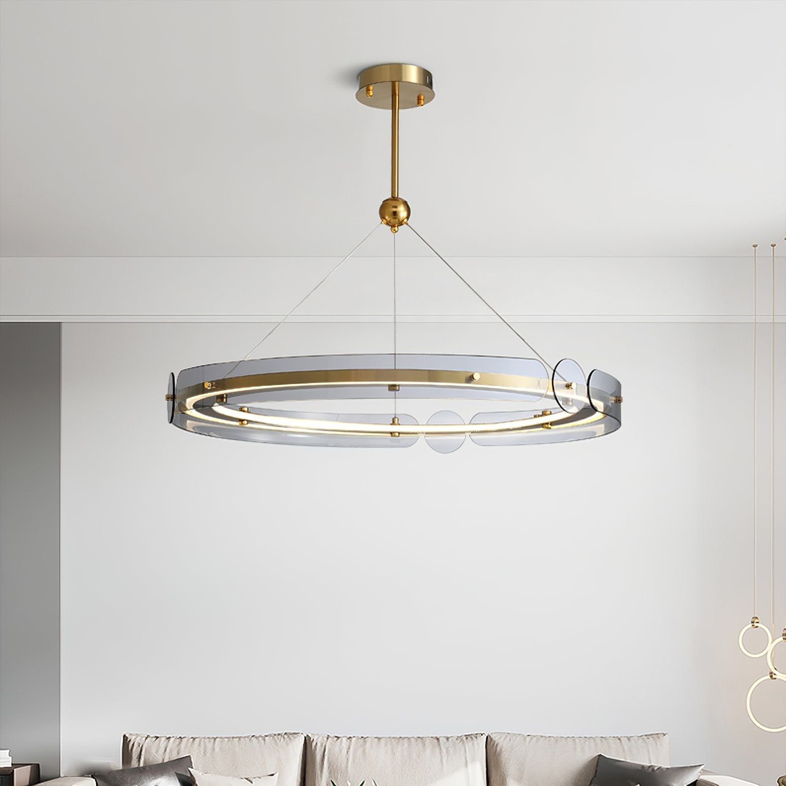 modern-gold-round-led-pendant-light-with-smoke-gray-glass-for-dining-room