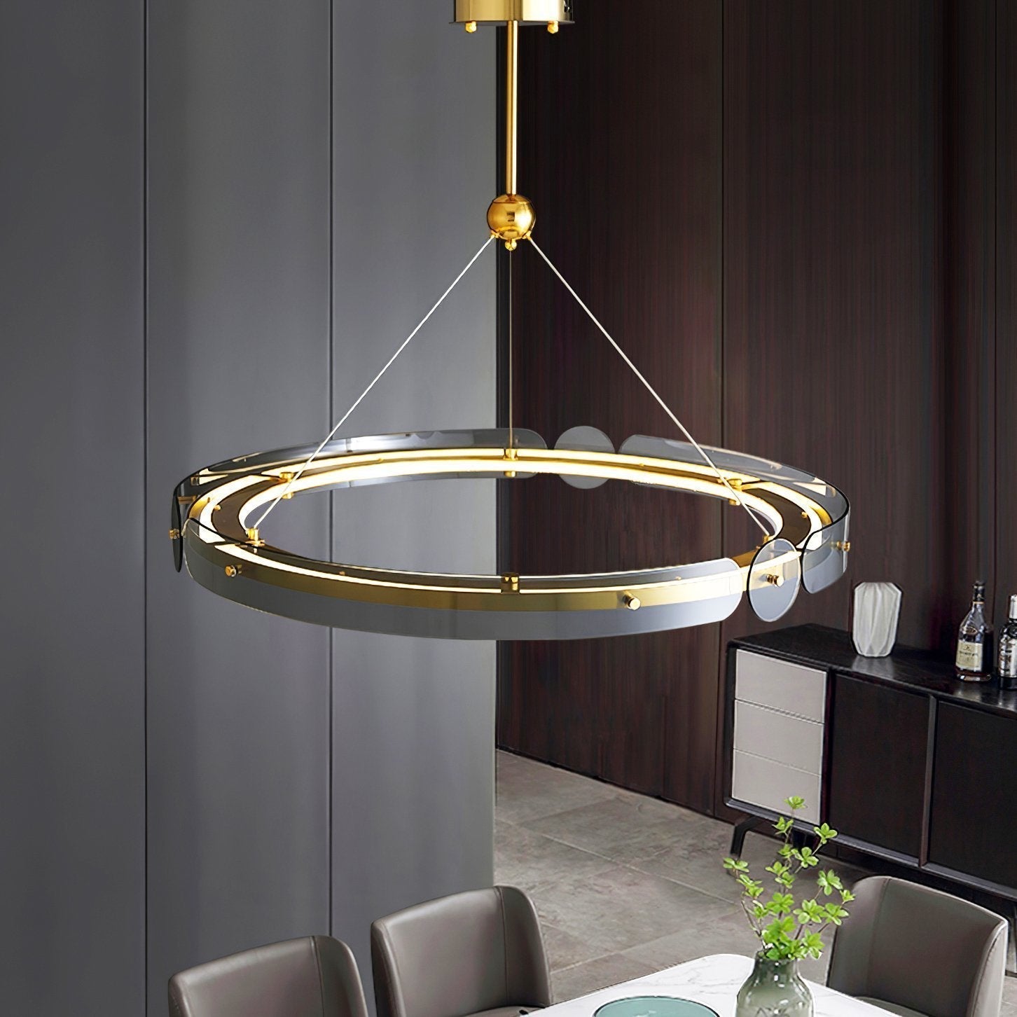 modern-gold-round-led-pendant-light-with-smoke-gray-glass-for-dining-room