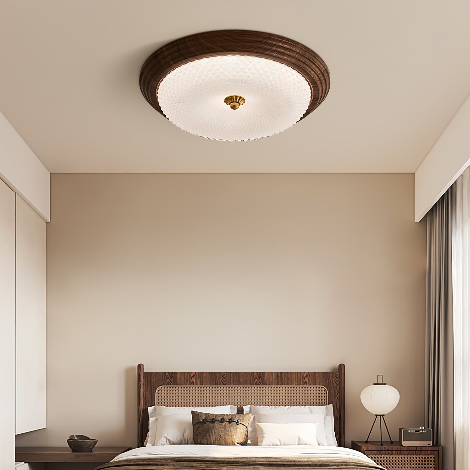 Arlington Modern LED Flush Mount Ceiling Light with Glass Shade and Wood Finish