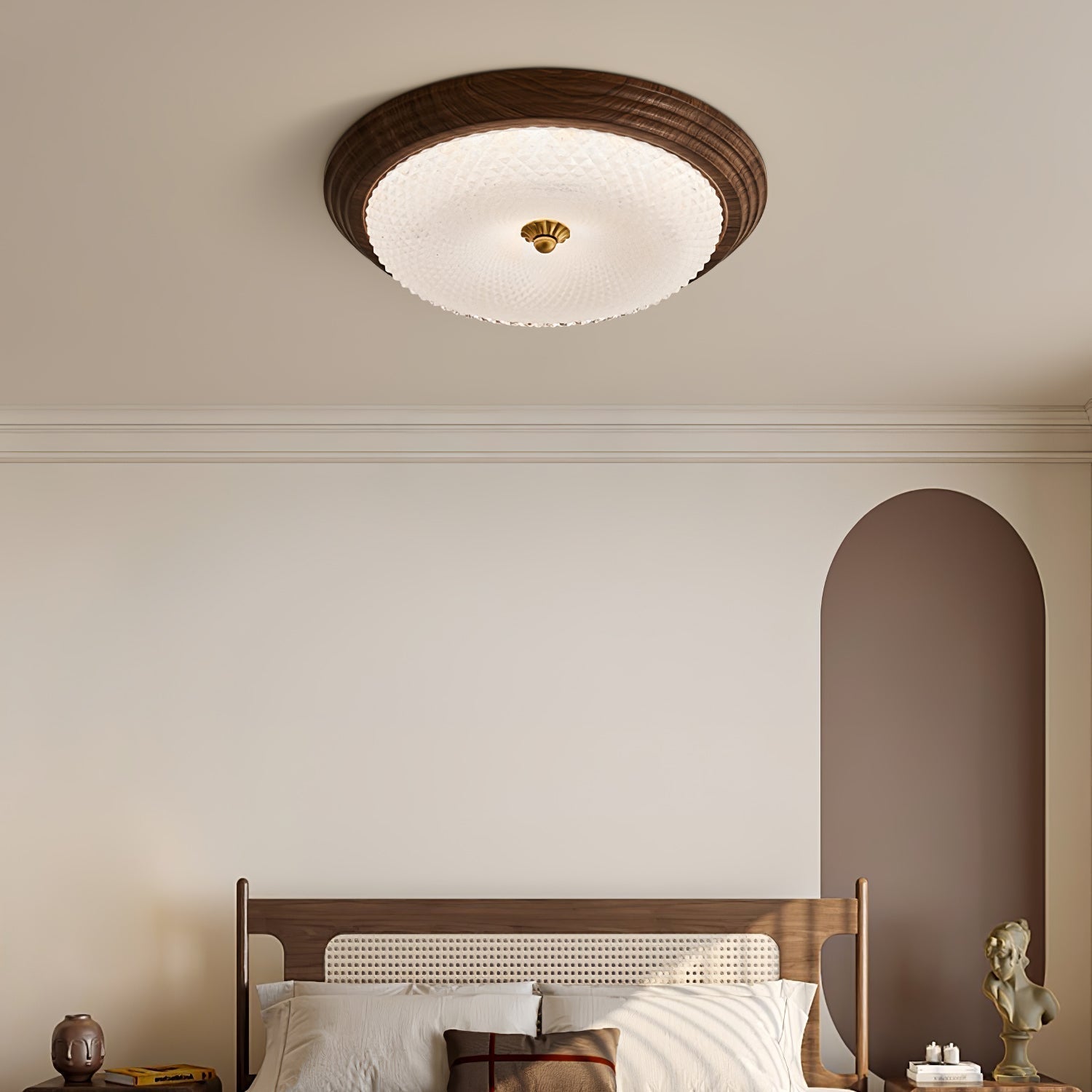 Arlington Modern LED Flush Mount Ceiling Light with Glass Shade and Wood Finish