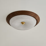 Arlington Modern LED Flush Mount Ceiling Light with Glass Shade and Wood Finish