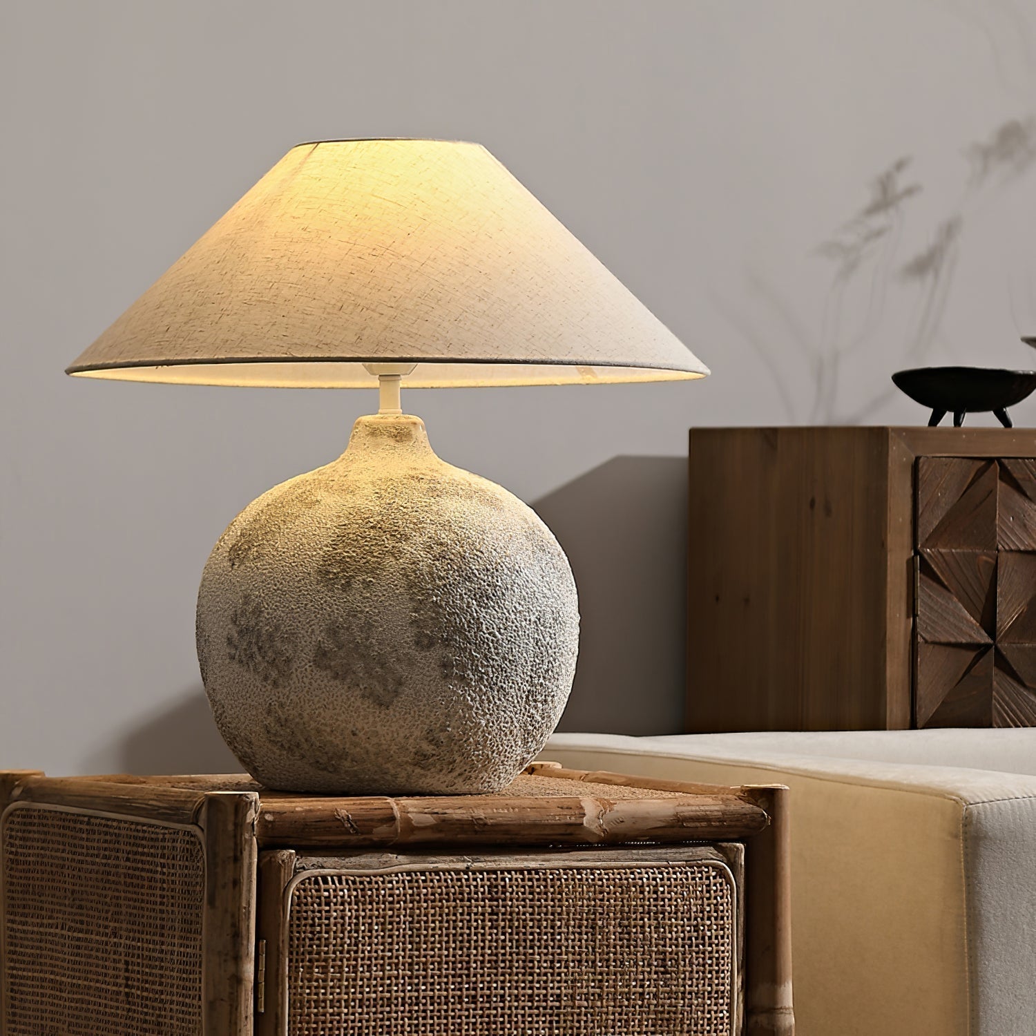 Arosa Modern Ceramic Table Lamp with Fabric Shade and Natural Textured Base Reading Light