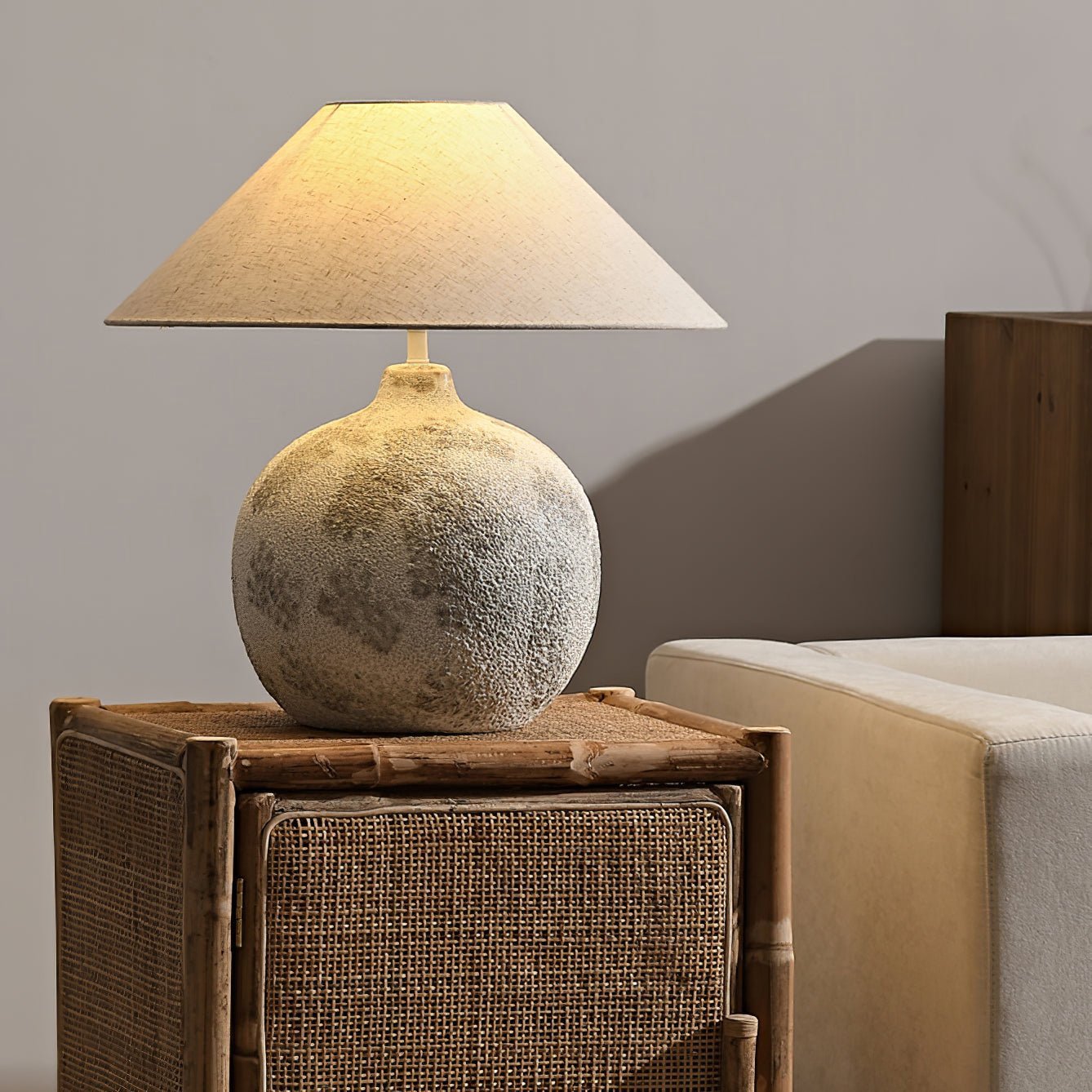 Arosa Modern Ceramic Table Lamp with Fabric Shade and Natural Textured Base Reading Light