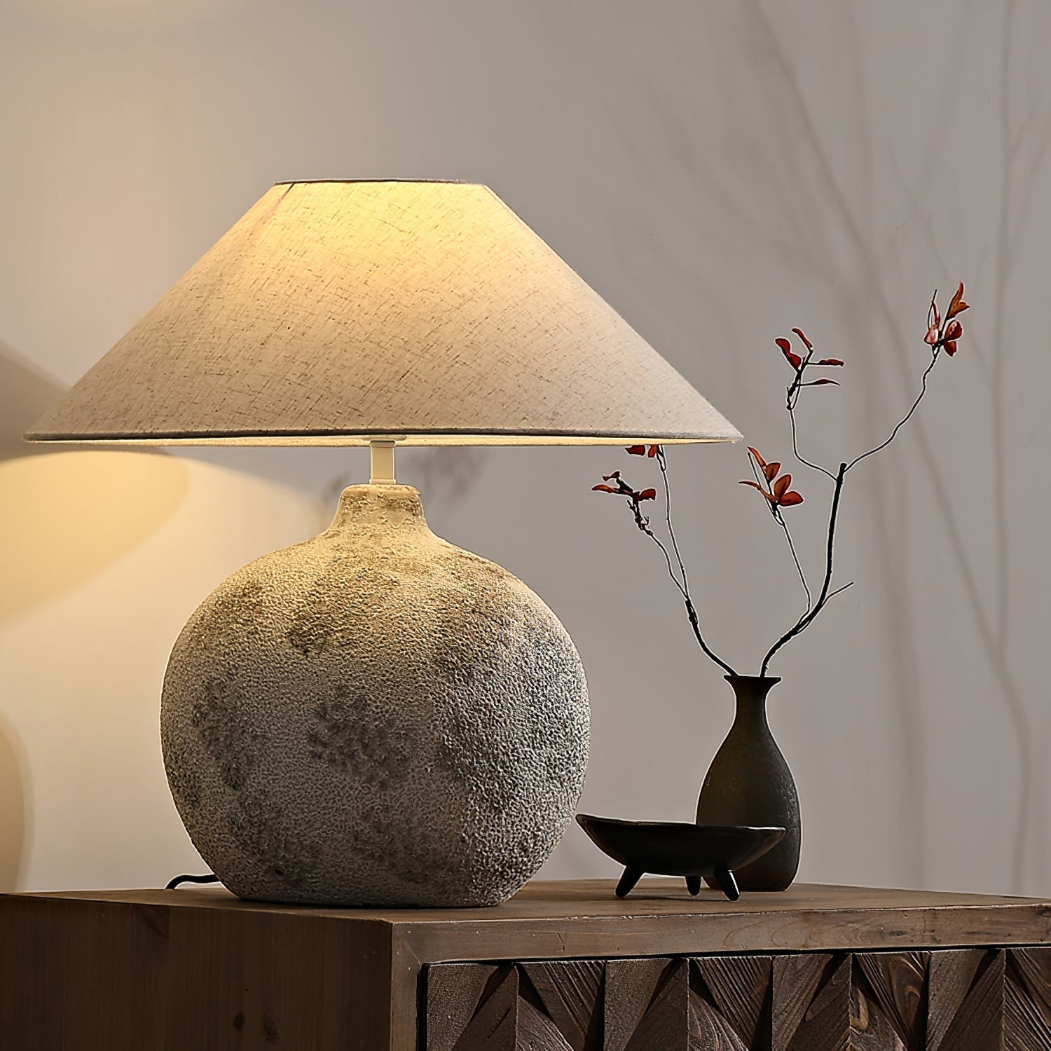 Arosa Modern Ceramic Table Lamp with Fabric Shade and Natural Textured Base Reading Light