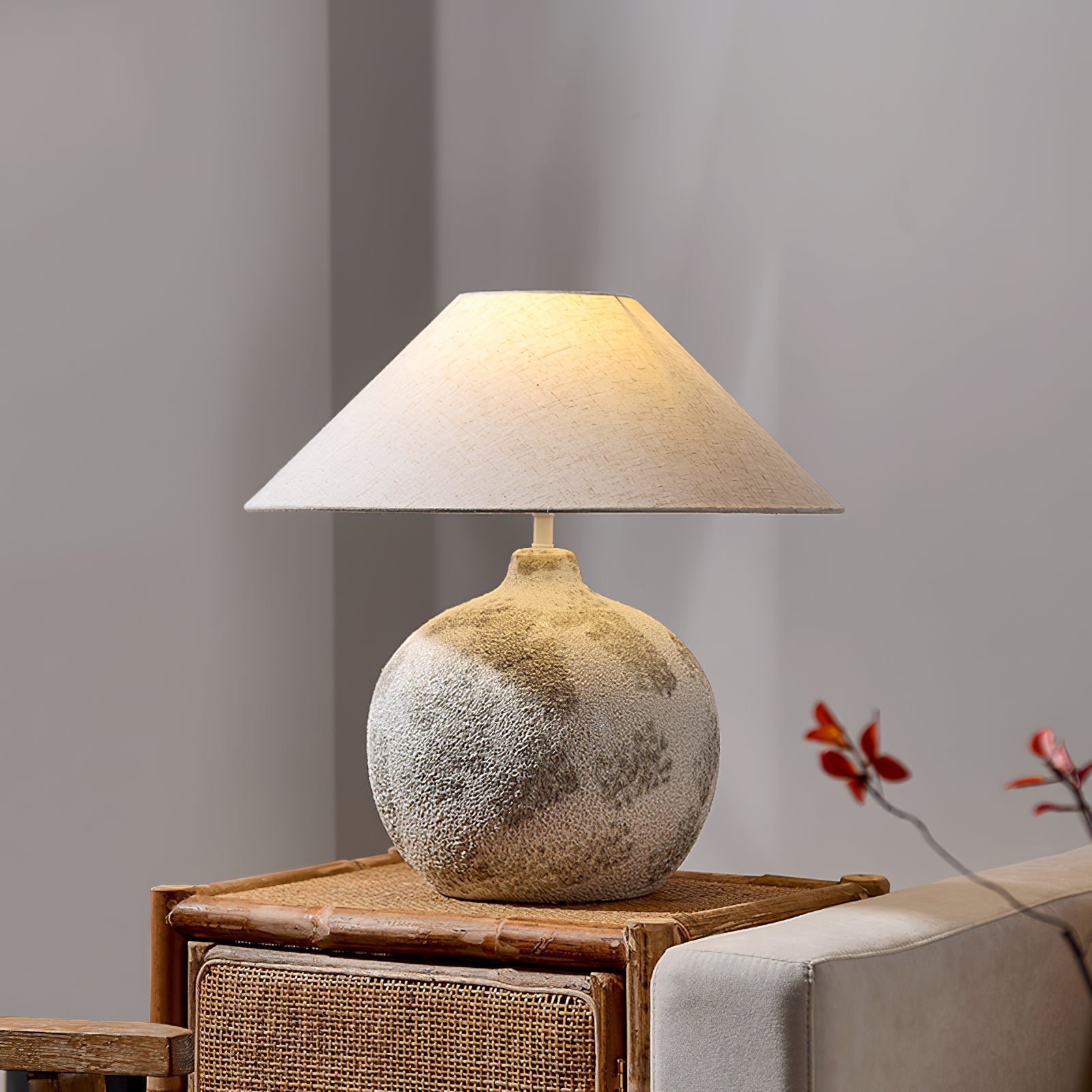 Arosa Modern Ceramic Table Lamp with Fabric Shade and Natural Textured Base Reading Light