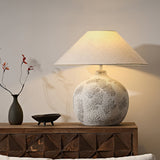 Arosa Modern Ceramic Table Lamp with Fabric Shade and Natural Textured Base Reading Light