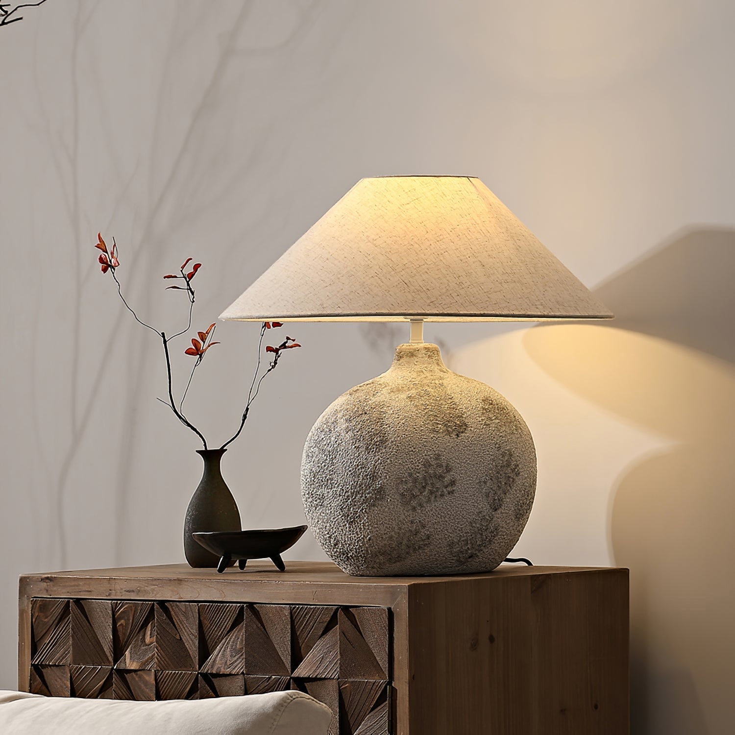 Arosa Modern Ceramic Table Lamp with Fabric Shade and Natural Textured Base Reading Light