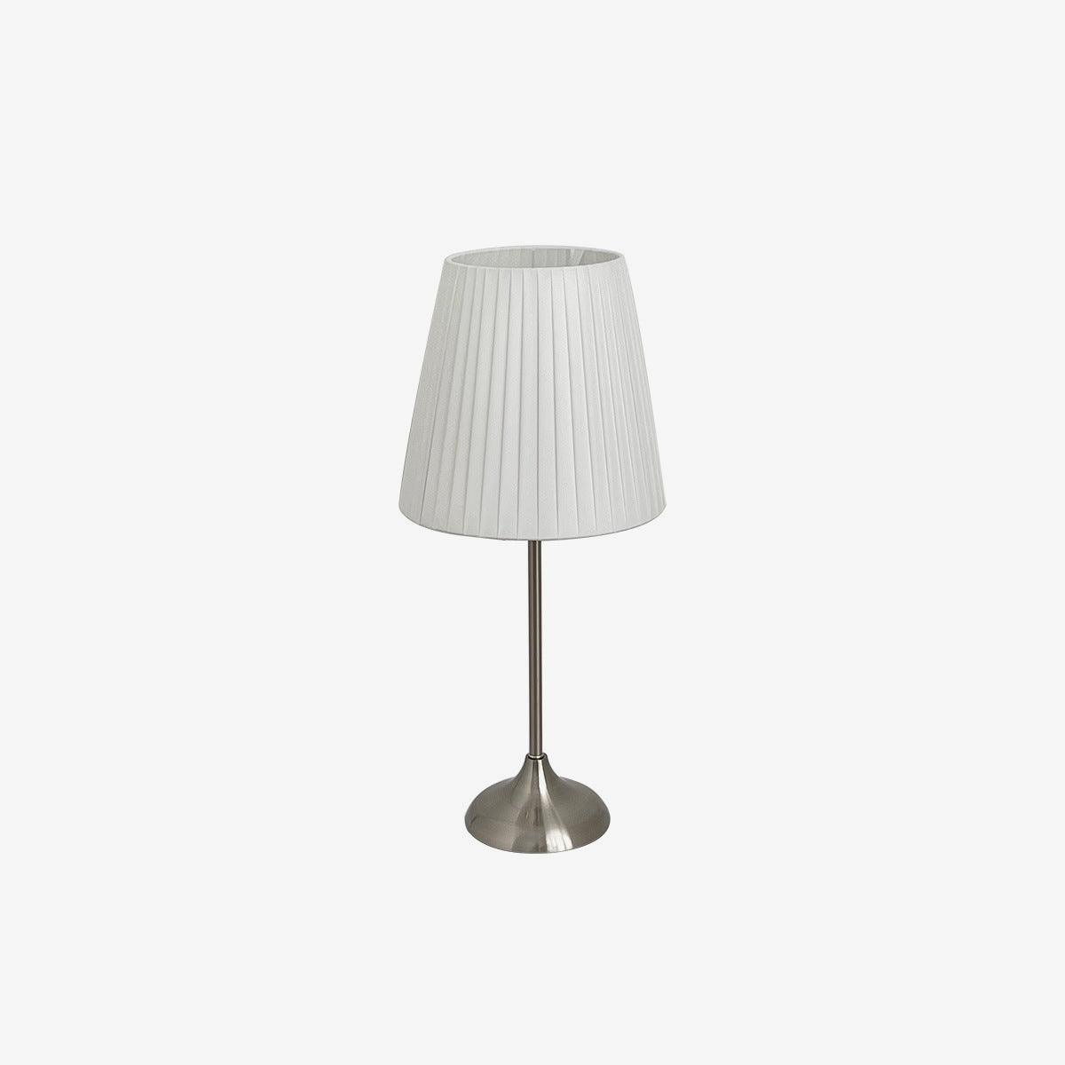 Elegant Chrome Table Lamp with White Pleated Shade for Bedroom Nightstand