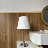 Elegant Chrome Table Lamp with White Pleated Shade for Bedroom Nightstand