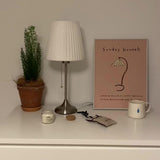 Elegant Chrome Table Lamp with White Pleated Shade for Bedroom Nightstand