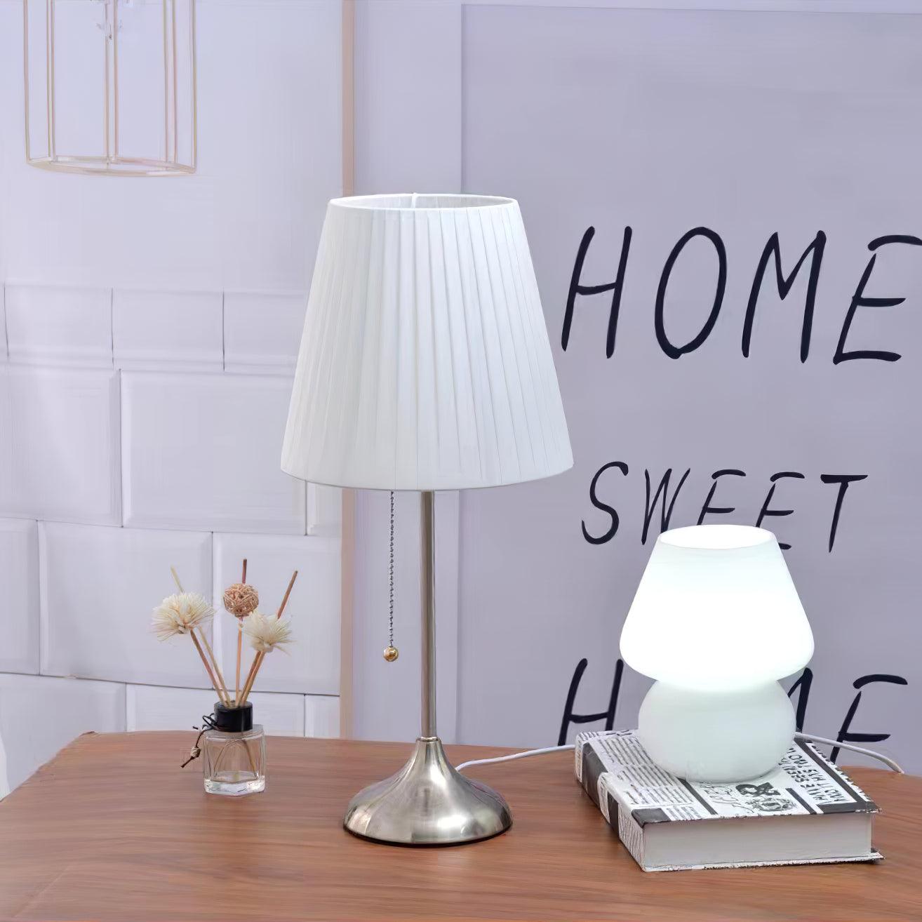 Elegant Chrome Table Lamp with White Pleated Shade for Bedroom Nightstand