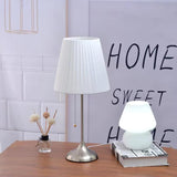 Elegant Chrome Table Lamp with White Pleated Shade for Bedroom Nightstand