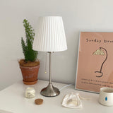 Elegant Chrome Table Lamp with White Pleated Shade for Bedroom Nightstand