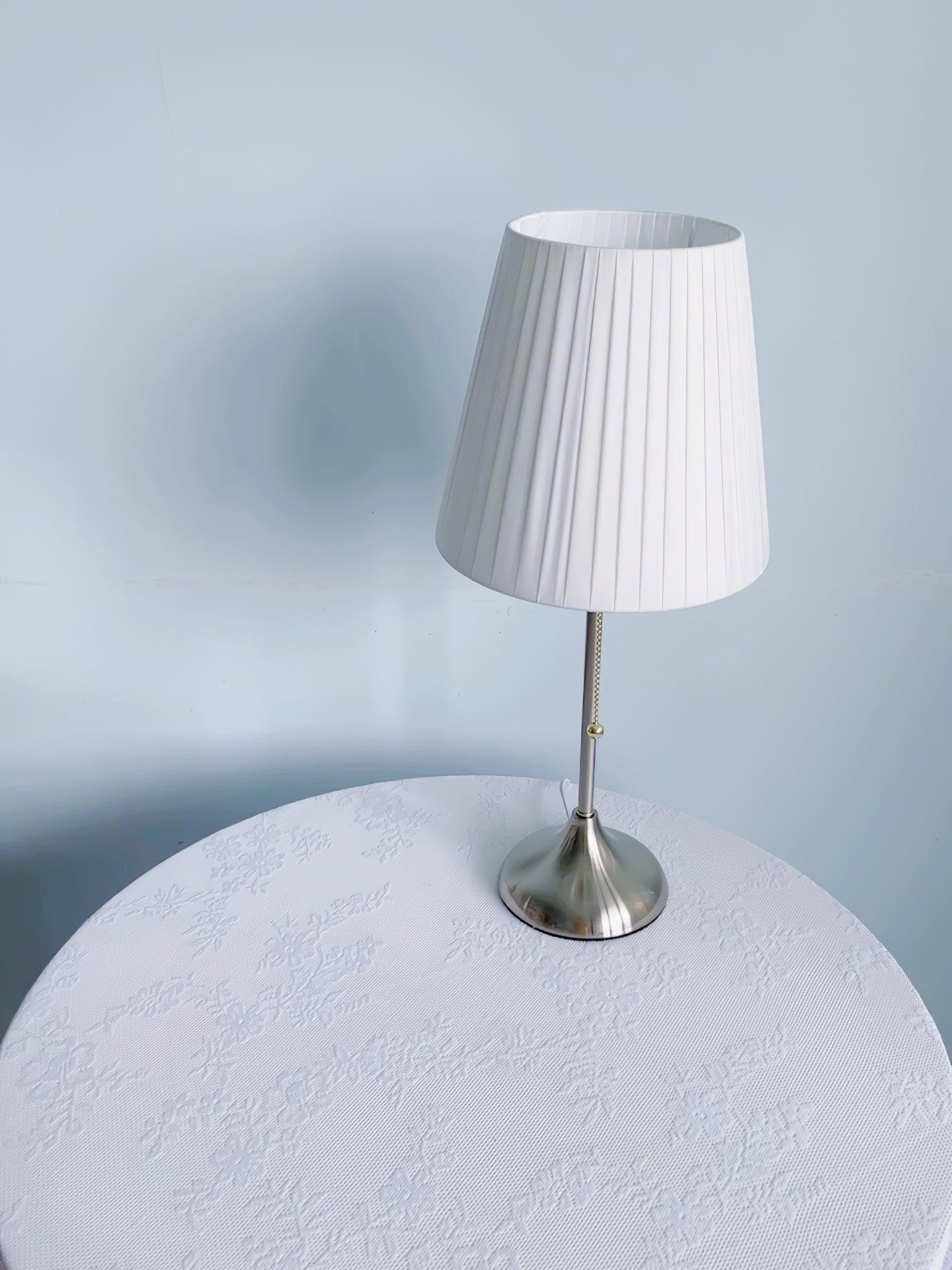 Elegant Chrome Table Lamp with White Pleated Shade for Bedroom Nightstand