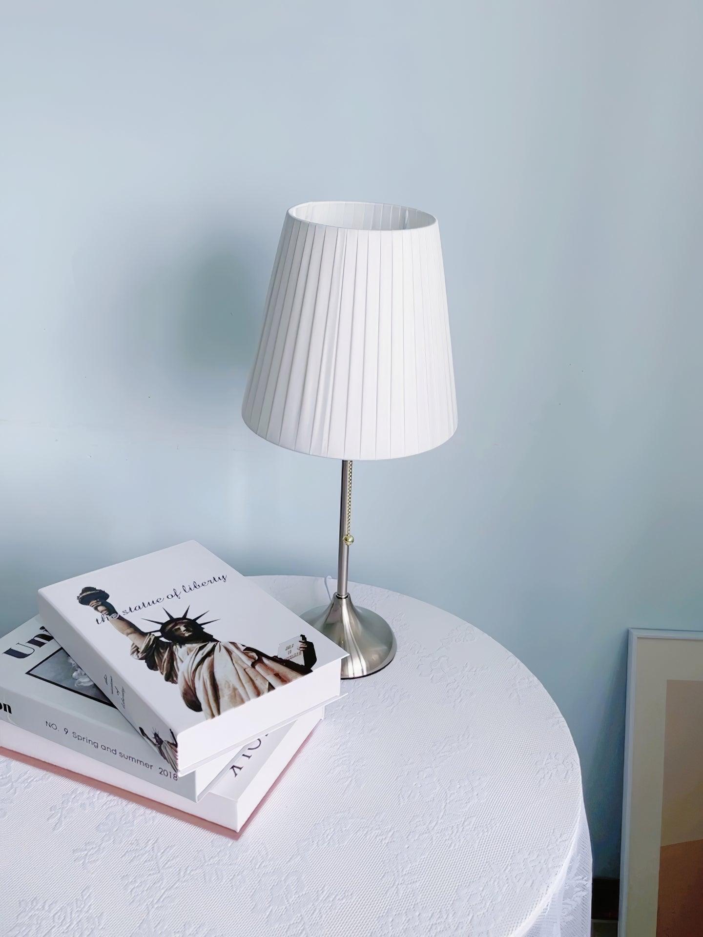 Elegant Chrome Table Lamp with White Pleated Shade for Bedroom Nightstand