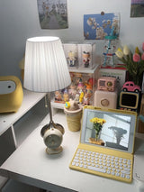 Elegant Chrome Table Lamp with White Pleated Shade for Bedroom Nightstand