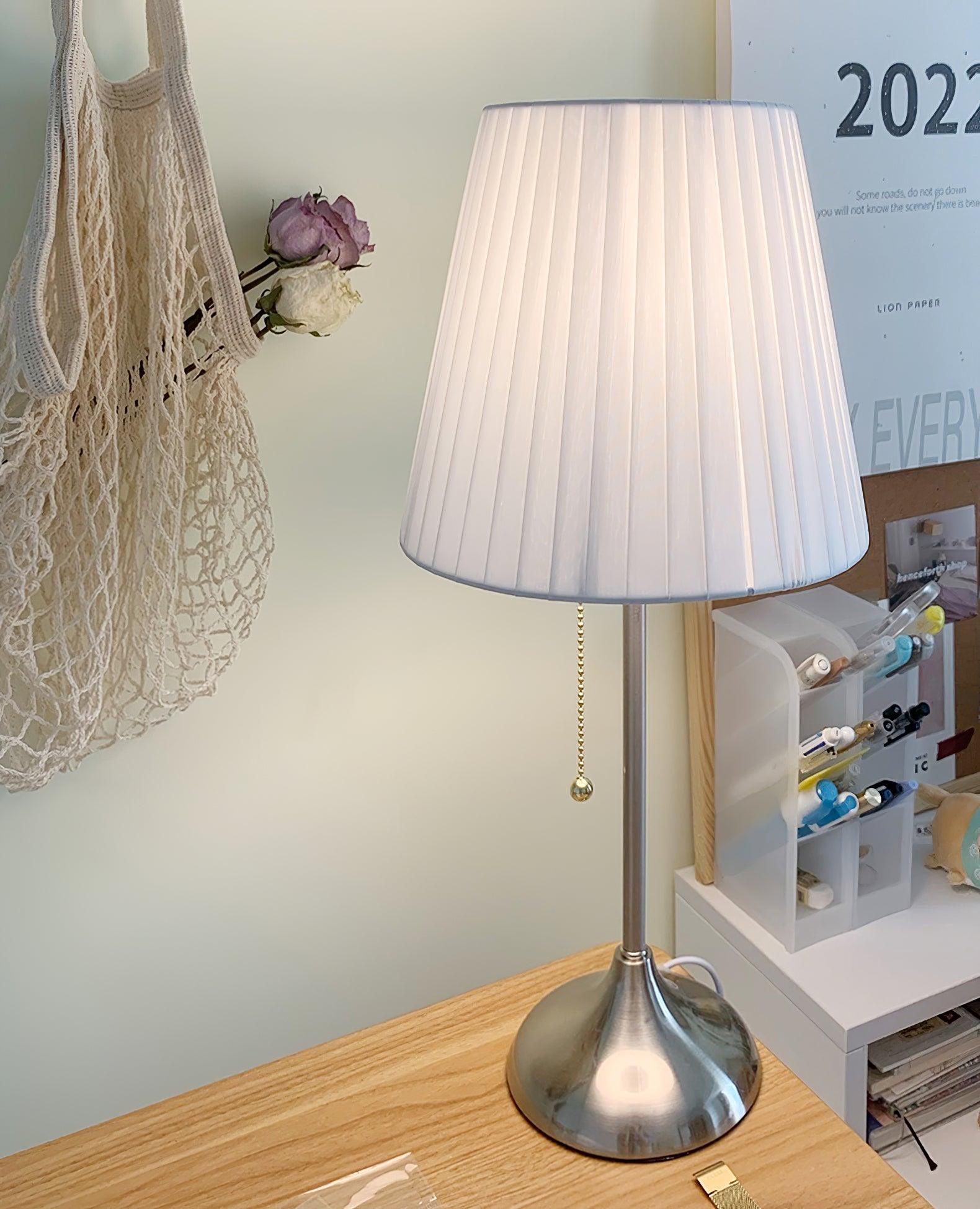 Elegant Chrome Table Lamp with White Pleated Shade for Bedroom Nightstand