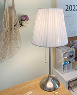 Elegant Chrome Table Lamp with White Pleated Shade for Bedroom Nightstand