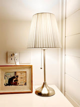 Elegant Chrome Table Lamp with White Pleated Shade for Bedroom Nightstand