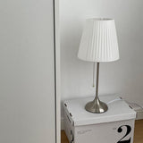 Elegant Chrome Table Lamp with White Pleated Shade for Bedroom Nightstand