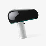 Modern Italian White Carrara Marble Table Lamp with Glazed Metal Mushroom Shade