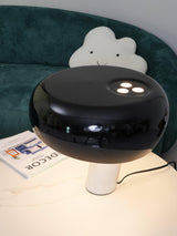 Modern Italian White Carrara Marble Table Lamp with Glazed Metal Mushroom Shade