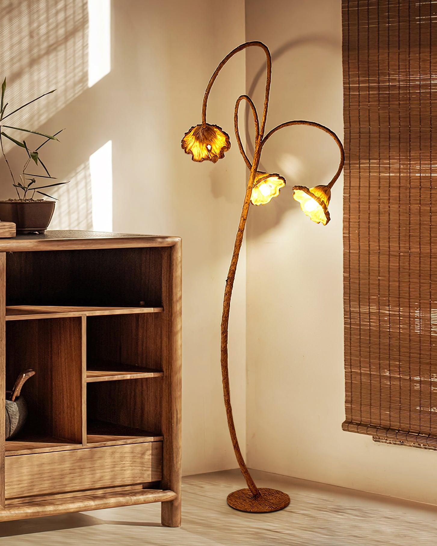 Elegant Lotus Leaf Floor Lamp Modern Resin Standing Light with Organic Design