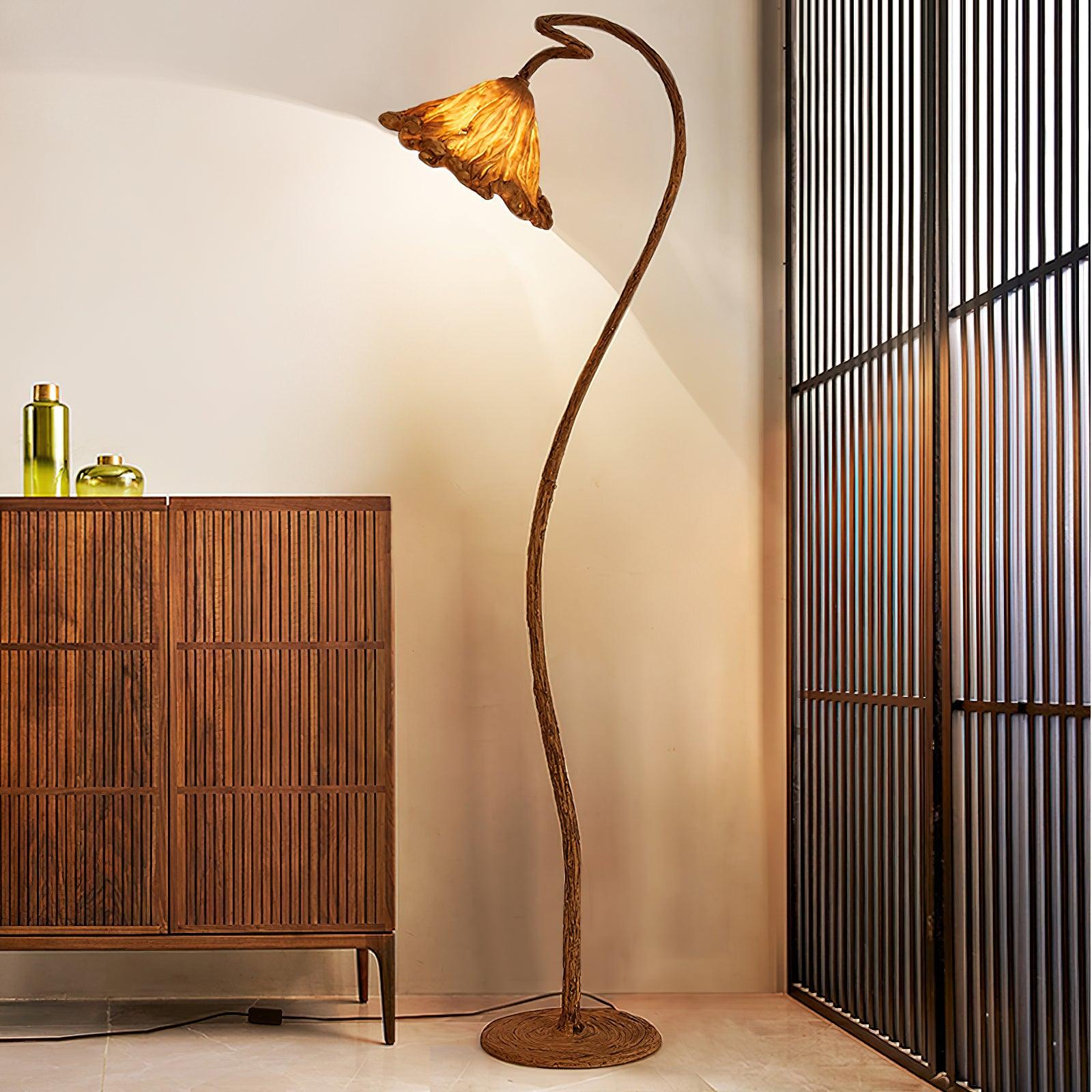Elegant Lotus Leaf Floor Lamp Modern Resin Standing Light with Organic Design