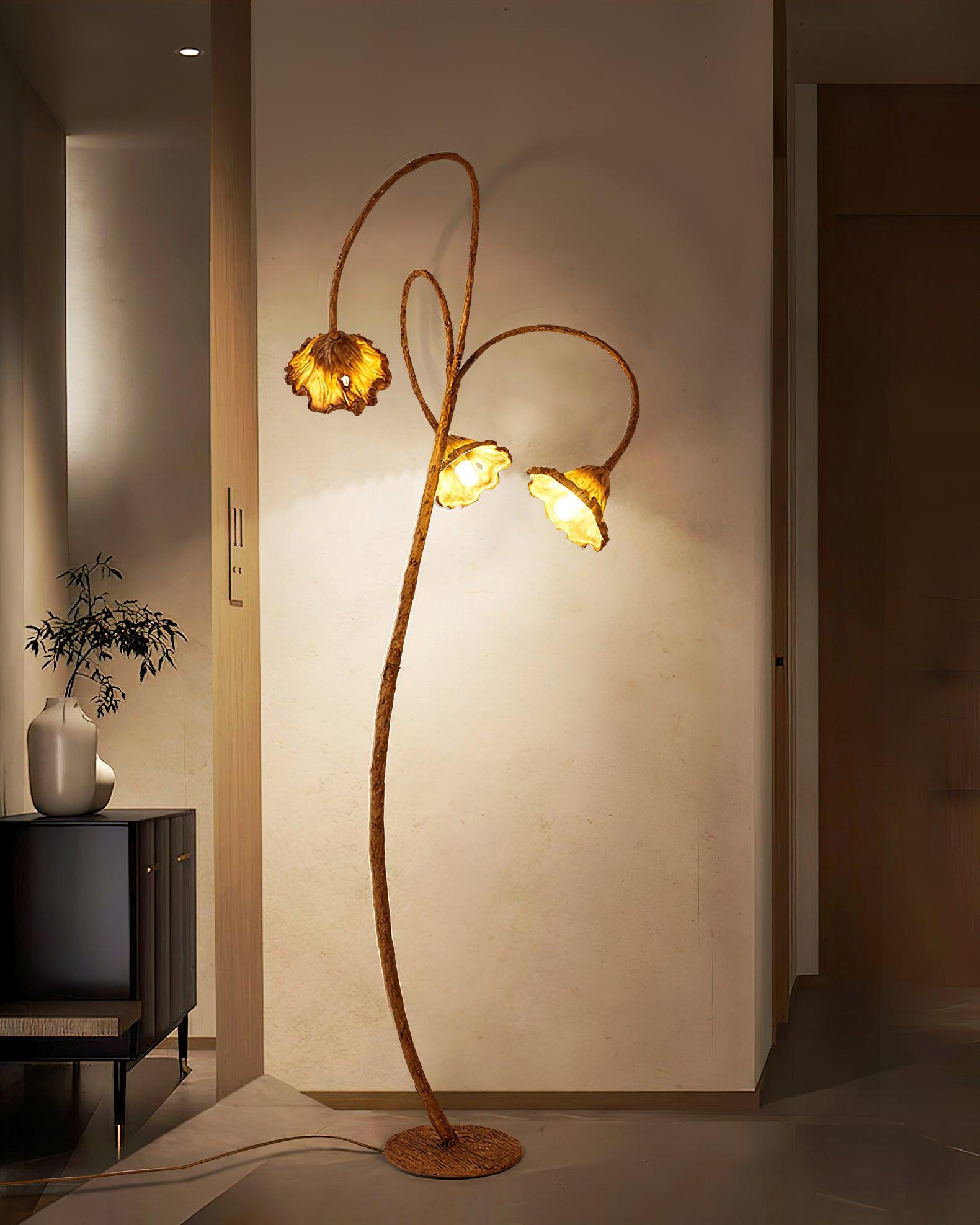 Elegant Lotus Leaf Floor Lamp Modern Resin Standing Light with Organic Design