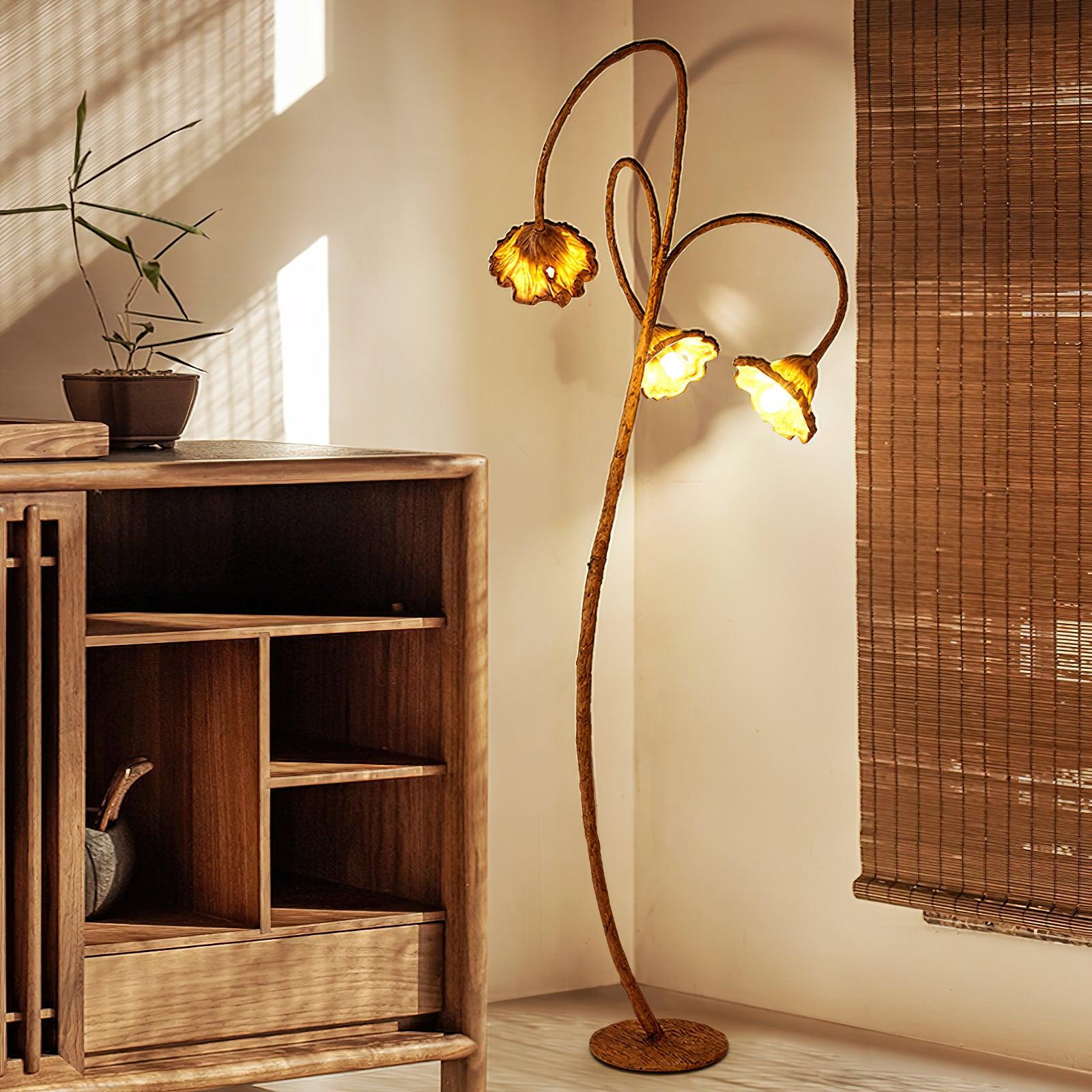 Elegant Lotus Leaf Floor Lamp Modern Resin Standing Light with Organic Design