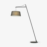 Modern Arturo Adjustable Arc Floor Lamp in Black Metal with Fabric Shade