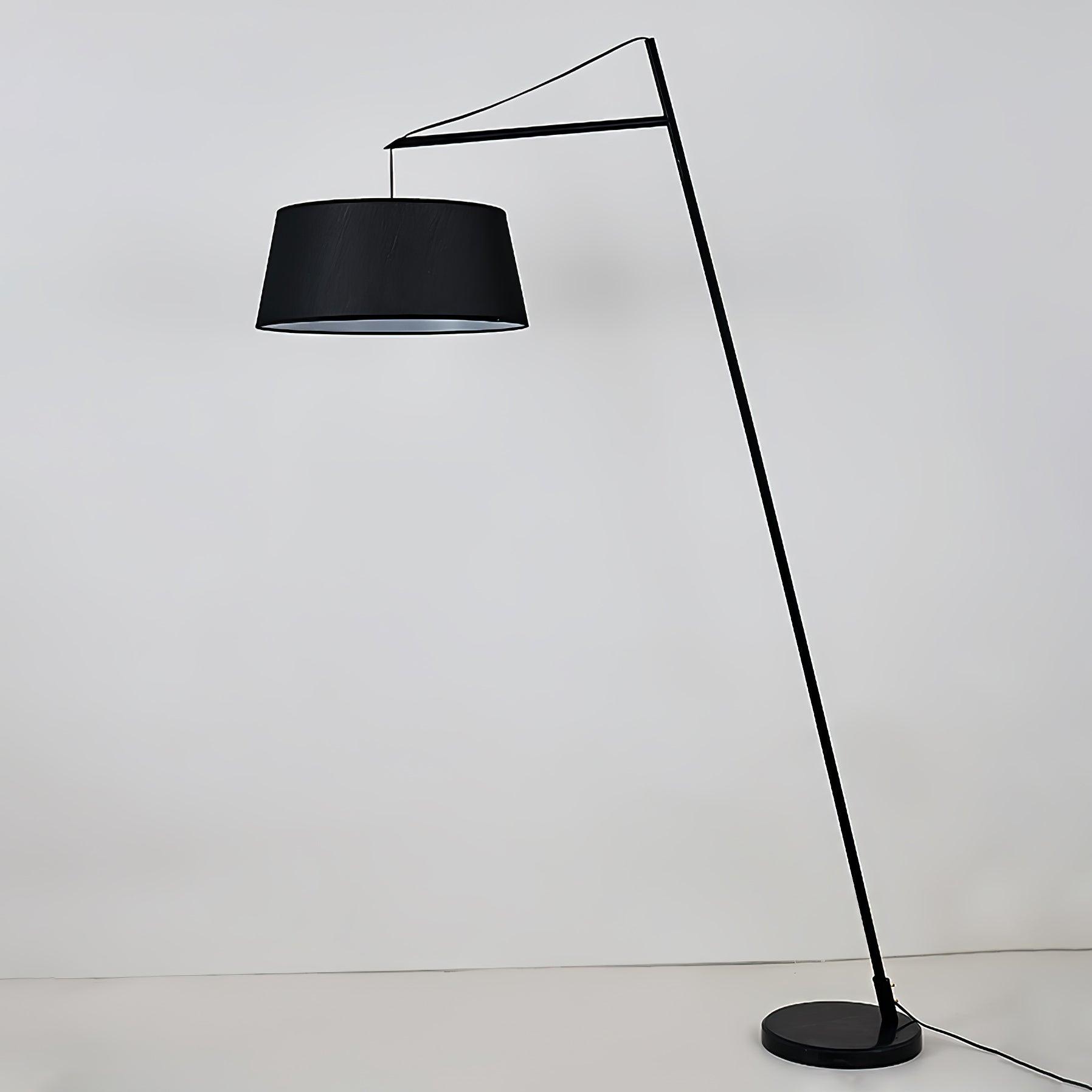 Modern Arturo Adjustable Arc Floor Lamp in Black Metal with Fabric Shade