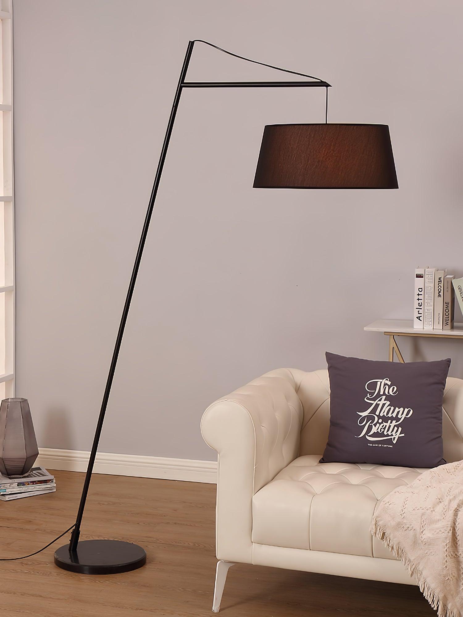 Modern Arturo Adjustable Arc Floor Lamp in Black Metal with Fabric Shade