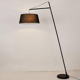 Modern Arturo Adjustable Arc Floor Lamp in Black Metal with Fabric Shade