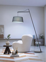Modern Arturo Adjustable Arc Floor Lamp in Black Metal with Fabric Shade
