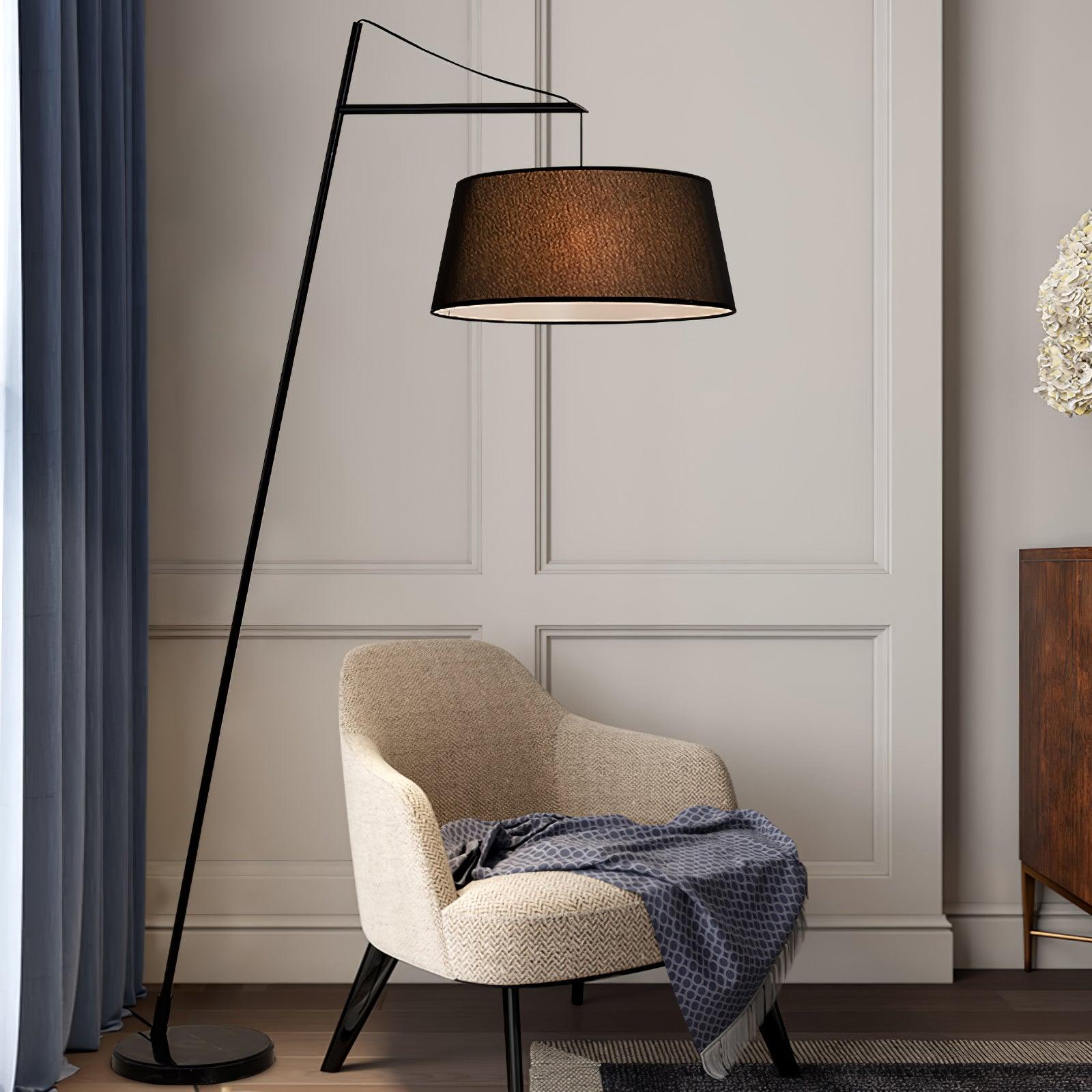 Modern Arturo Adjustable Arc Floor Lamp in Black Metal with Fabric Shade