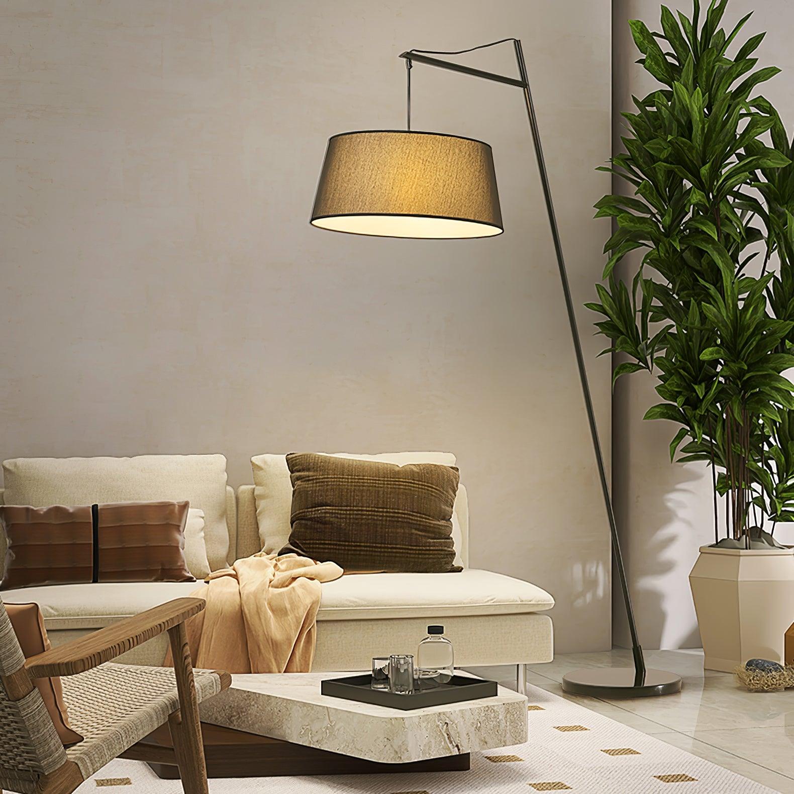 Modern Arturo Adjustable Arc Floor Lamp in Black Metal with Fabric Shade