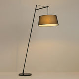 Modern Arturo Adjustable Arc Floor Lamp in Black Metal with Fabric Shade