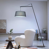 Modern Arturo Adjustable Arc Floor Lamp in Black Metal with Fabric Shade