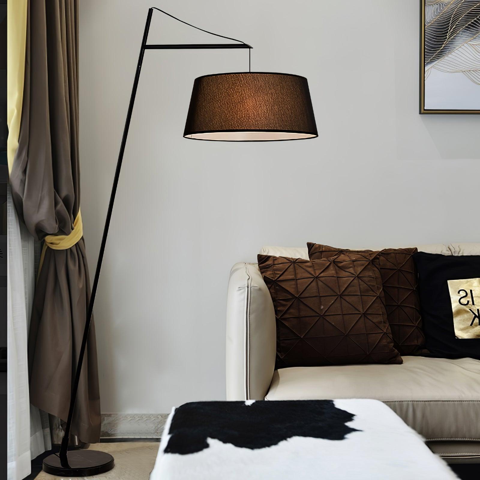 Modern Arturo Adjustable Arc Floor Lamp in Black Metal with Fabric Shade