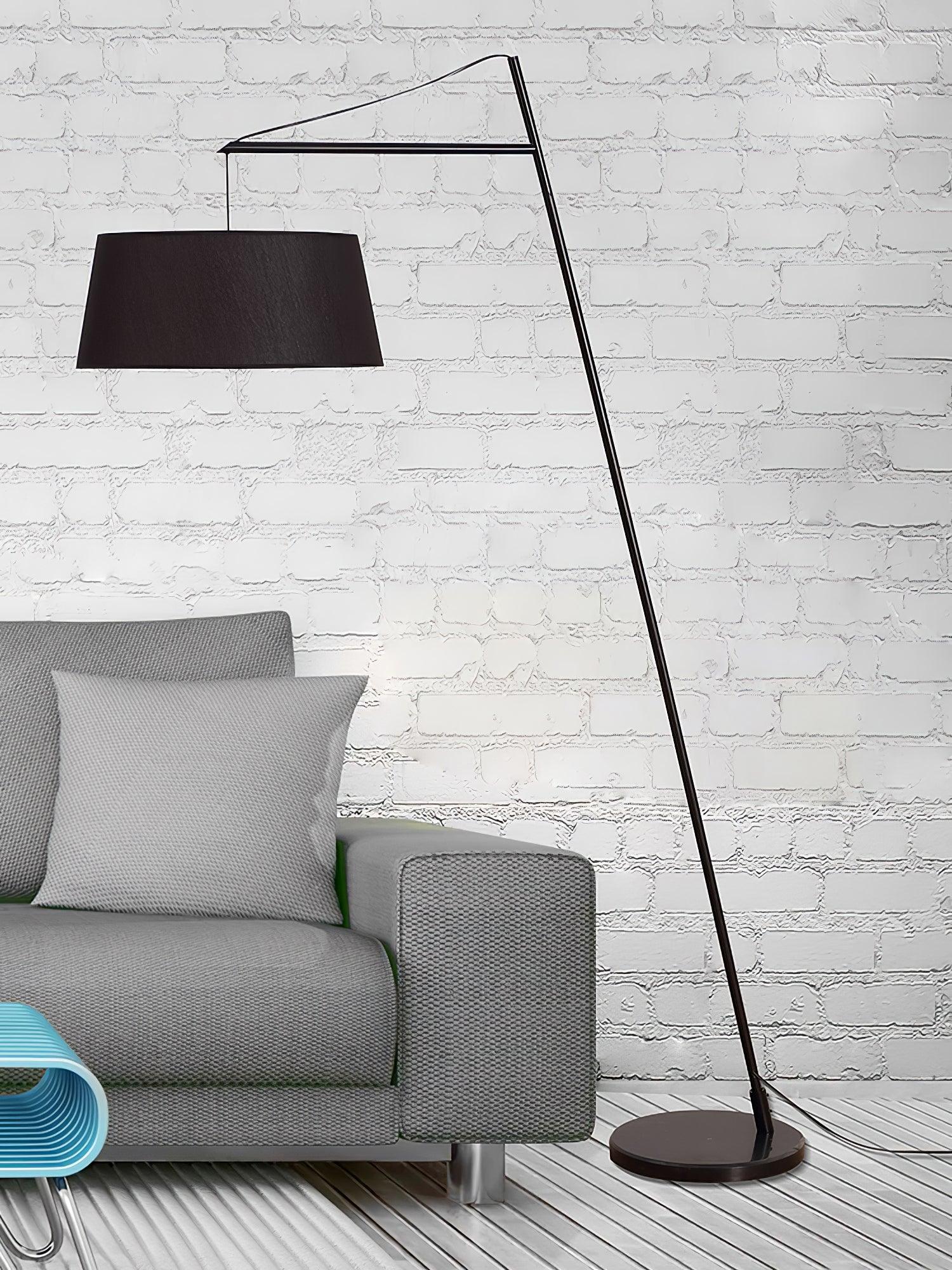 Modern Arturo Adjustable Arc Floor Lamp in Black Metal with Fabric Shade