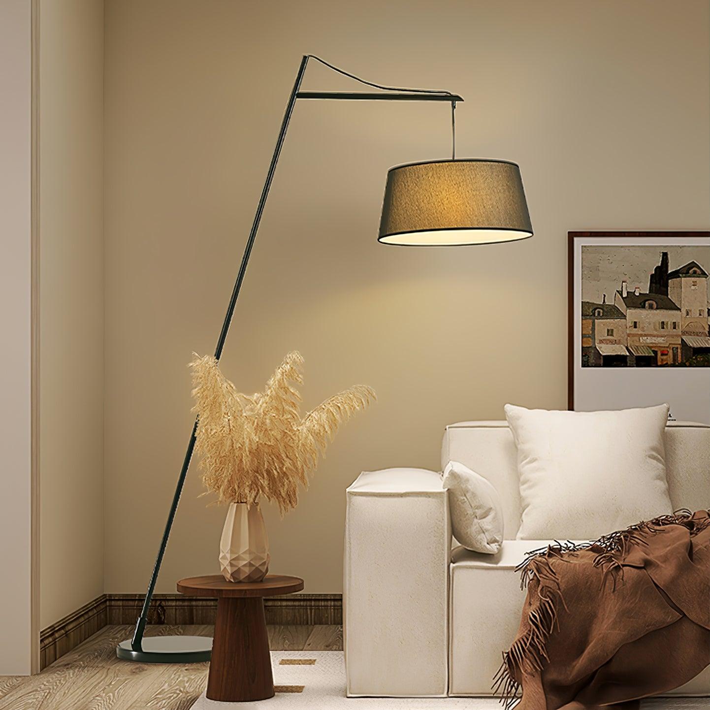 Modern Arturo Adjustable Arc Floor Lamp in Black Metal with Fabric Shade