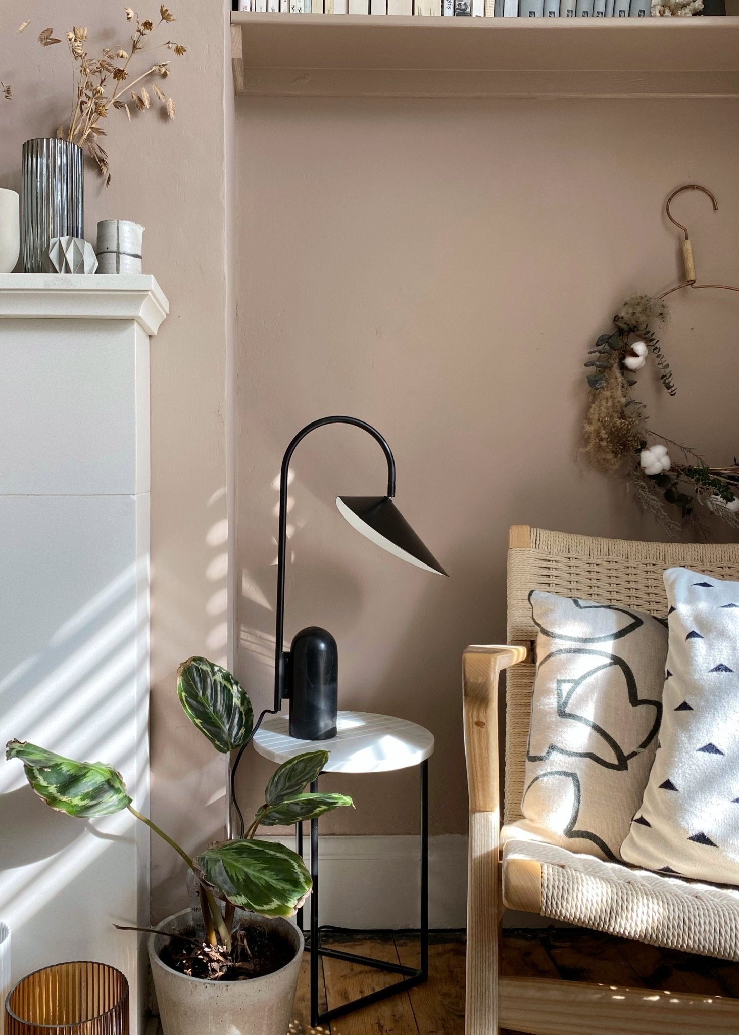 Arum Minimalist Accent Table Lamp with Adjustable Metal Shade and Marble Base