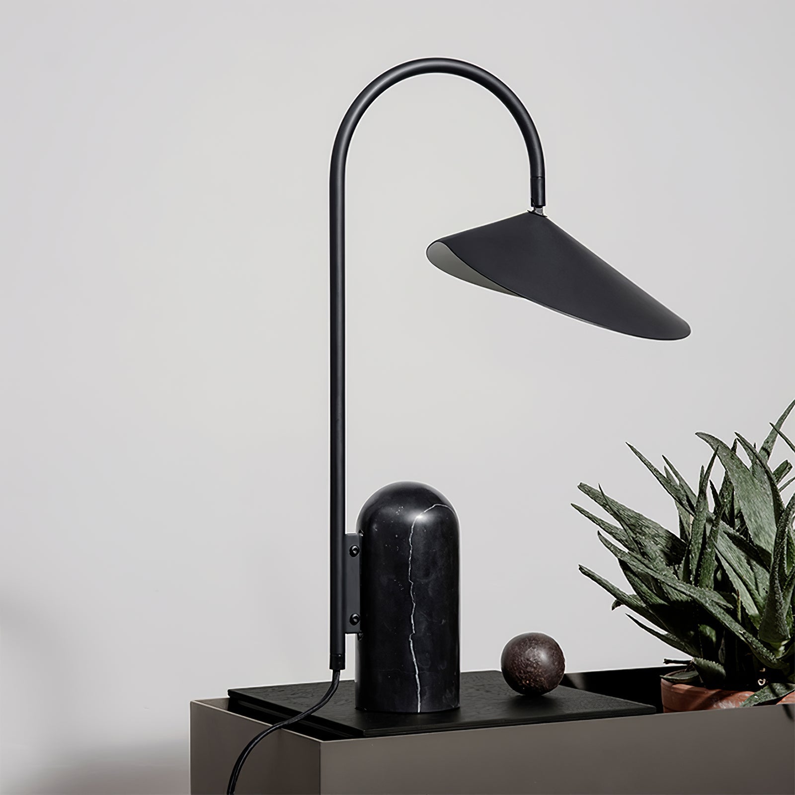 Arum Minimalist Accent Table Lamp with Adjustable Metal Shade and Marble Base
