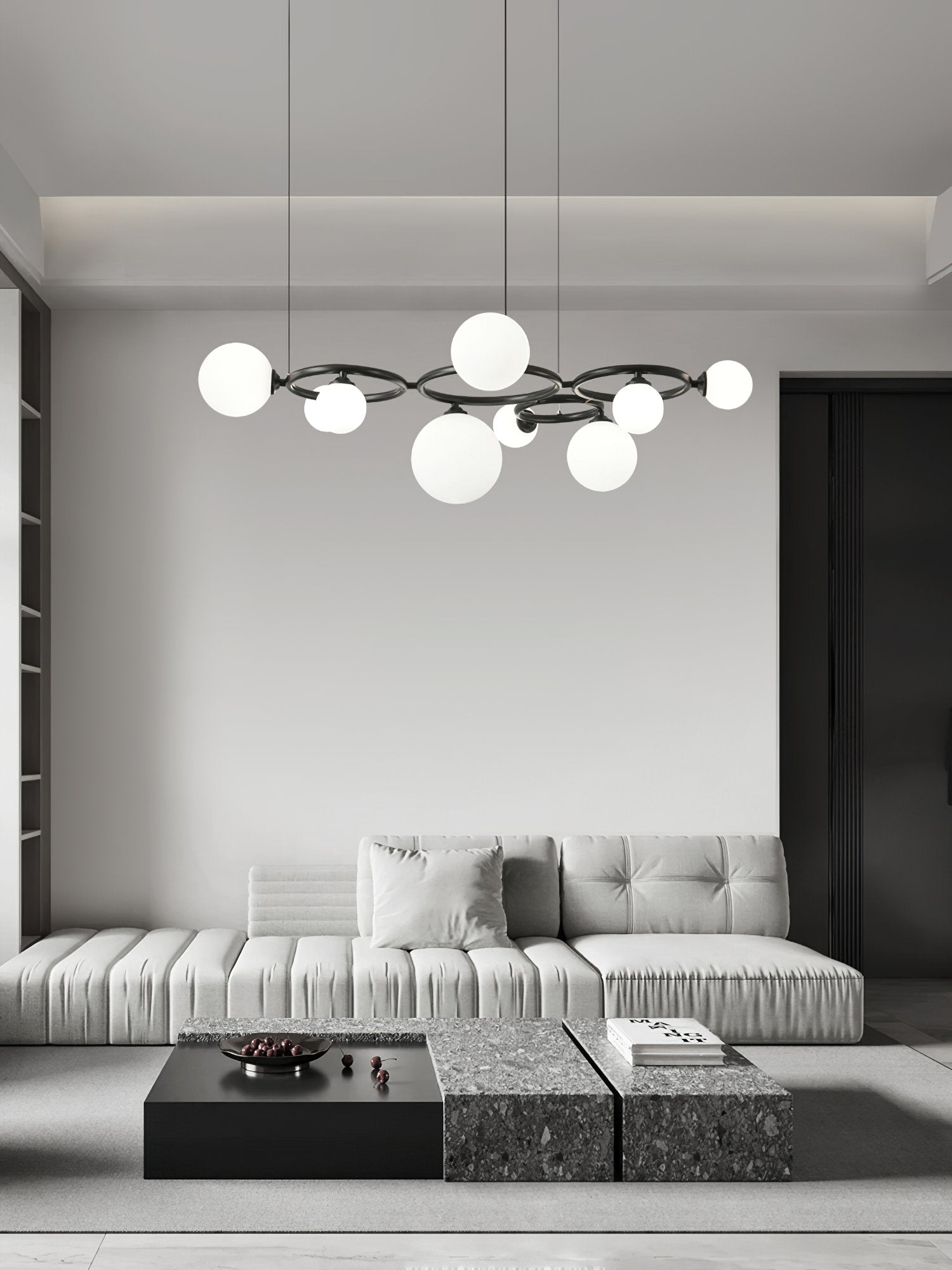contemporary-brass-frame-chandelier-with-white-glass-shades-modern-multi-head-ceiling-light